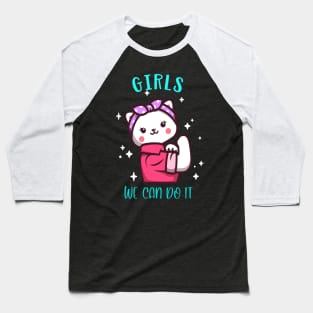 Cute Cat Girlie Girls We Can Do it Power Baseball T-Shirt